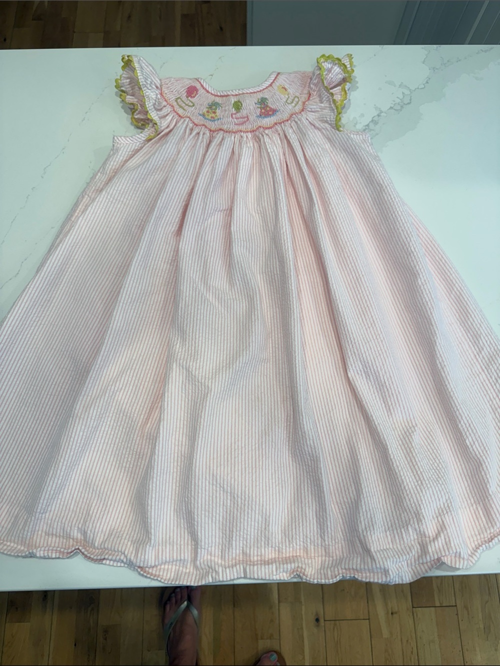 Pink Striped Girls' Smocked Flutter-Sleeve Dress
